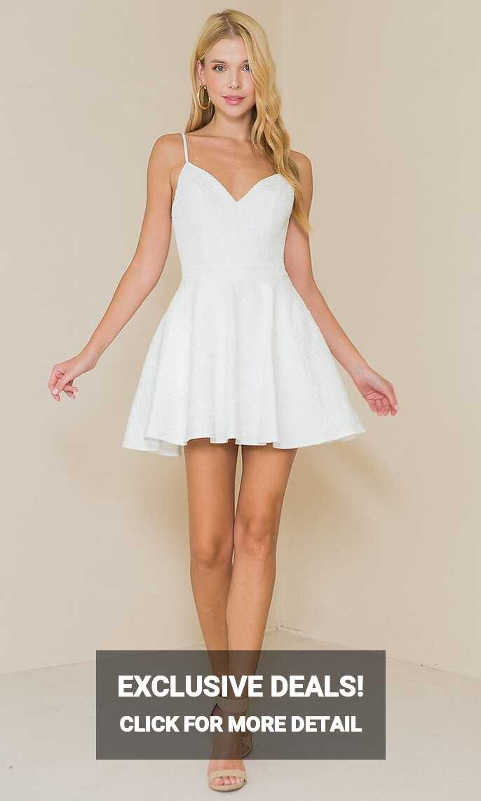 Ivory White Textured A-Line Short Graduation Dress