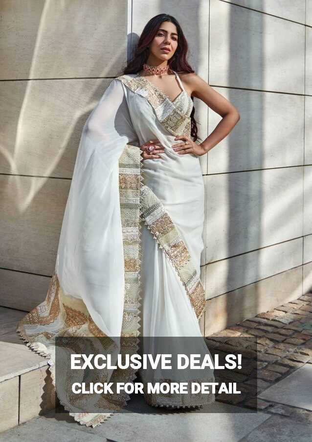 Ivory gold embroidered sari set - M