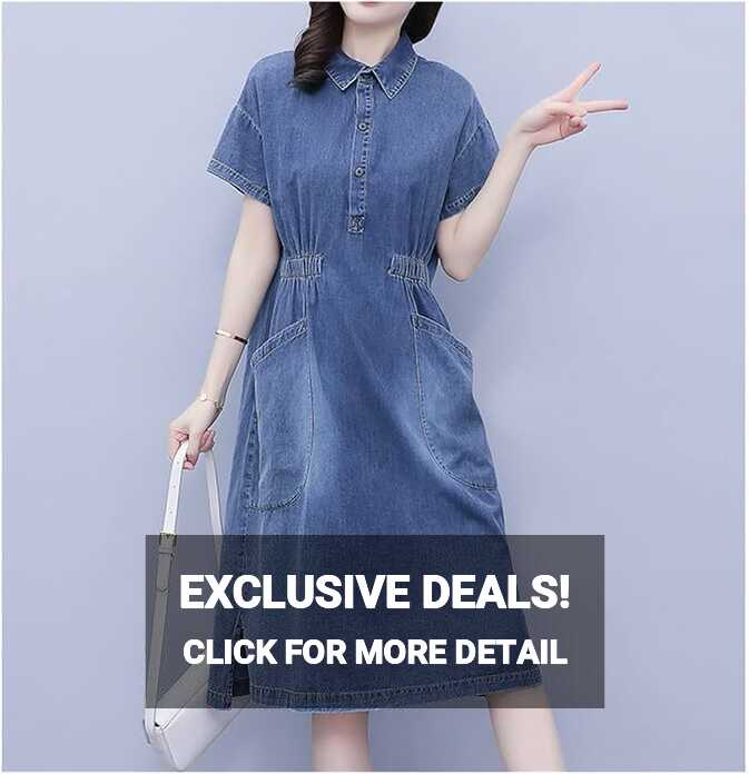 JHHDP Summer Denim Dress Women Casual Female Waist Short Sleeve ...