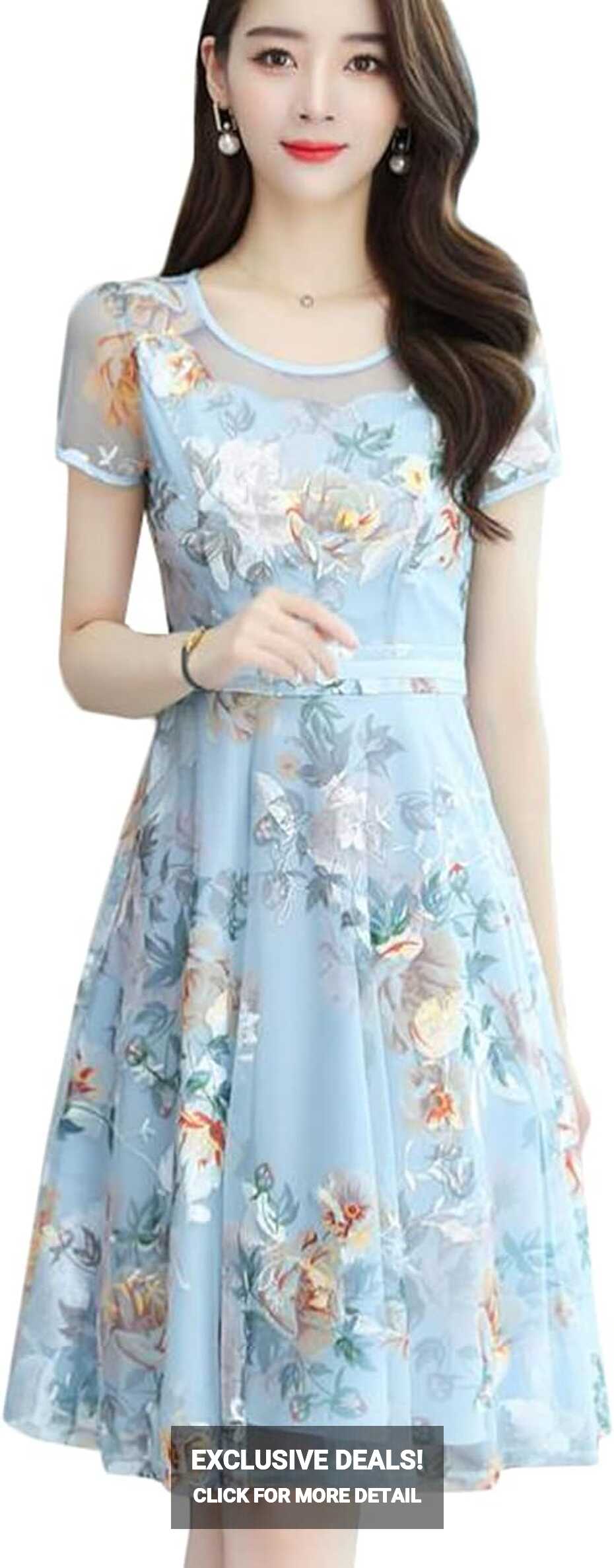 JQBFL Women&#39;s Chiffon Floral Dress, Knee Length, Kuwait | Ubuy