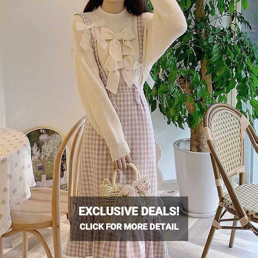 Japanese Kawaii Plaid Strap Dress Women Sweet Bow Designer Party ...