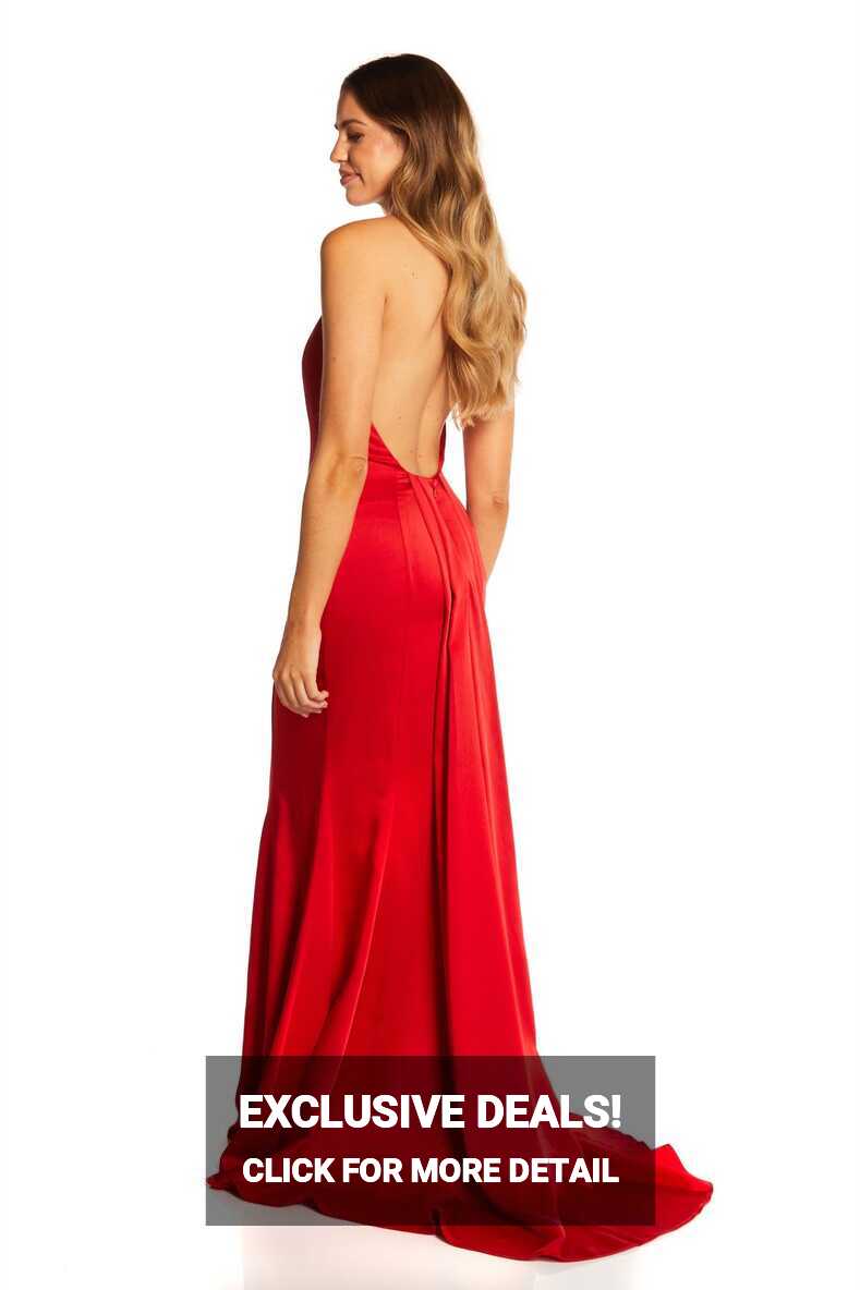 Jarlo&#39;s Monroe Maxi Dress With Pleat Train Detail in Red Satin ...