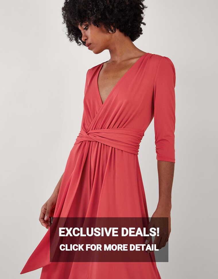 Jersey Wrap Front V-Neck Dress with Recycled Polyester Pink | Midi ...