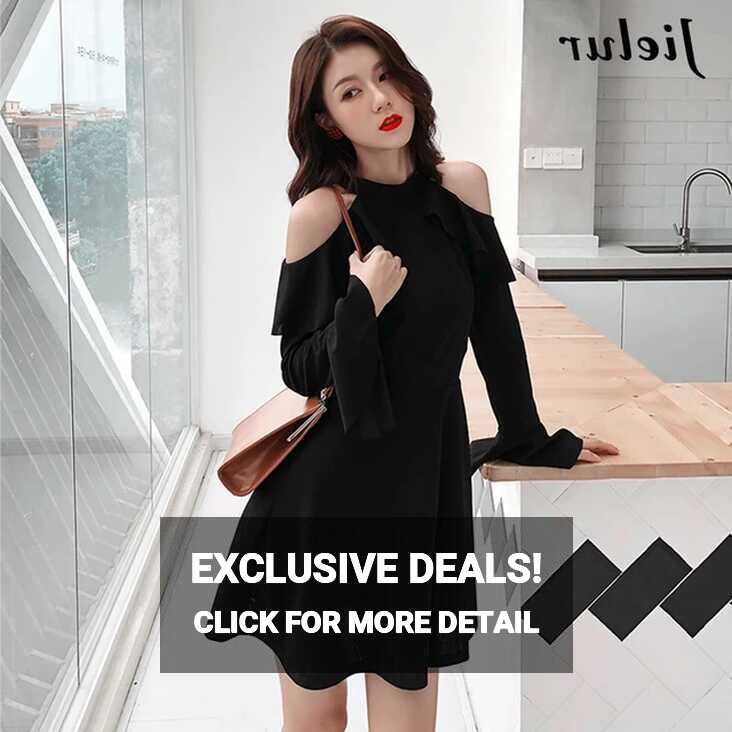 Jielur Hollow Sexy Off Shoulder Dress Black S-XL Korean New Autumn ...