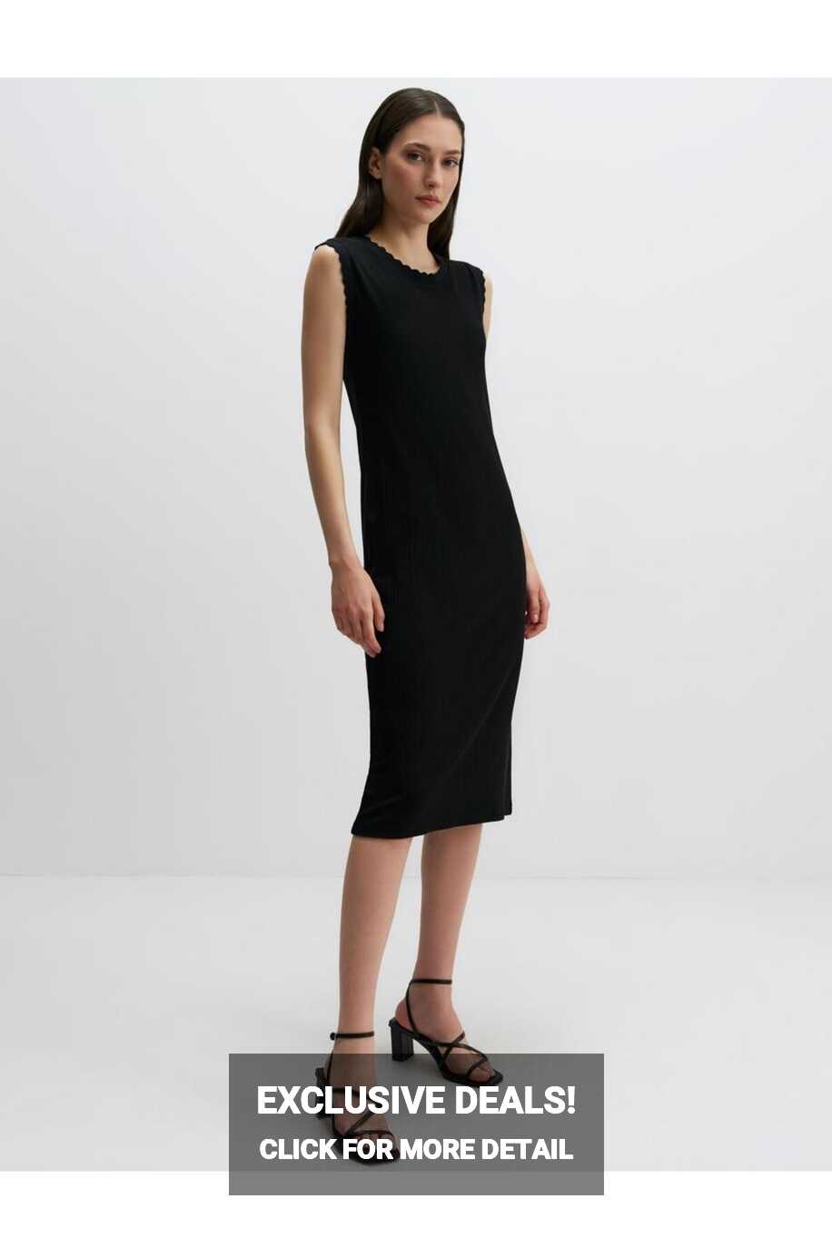 Jimmy Key Black Round Neck Sleeveless Straight Midi Dress - Trendyol