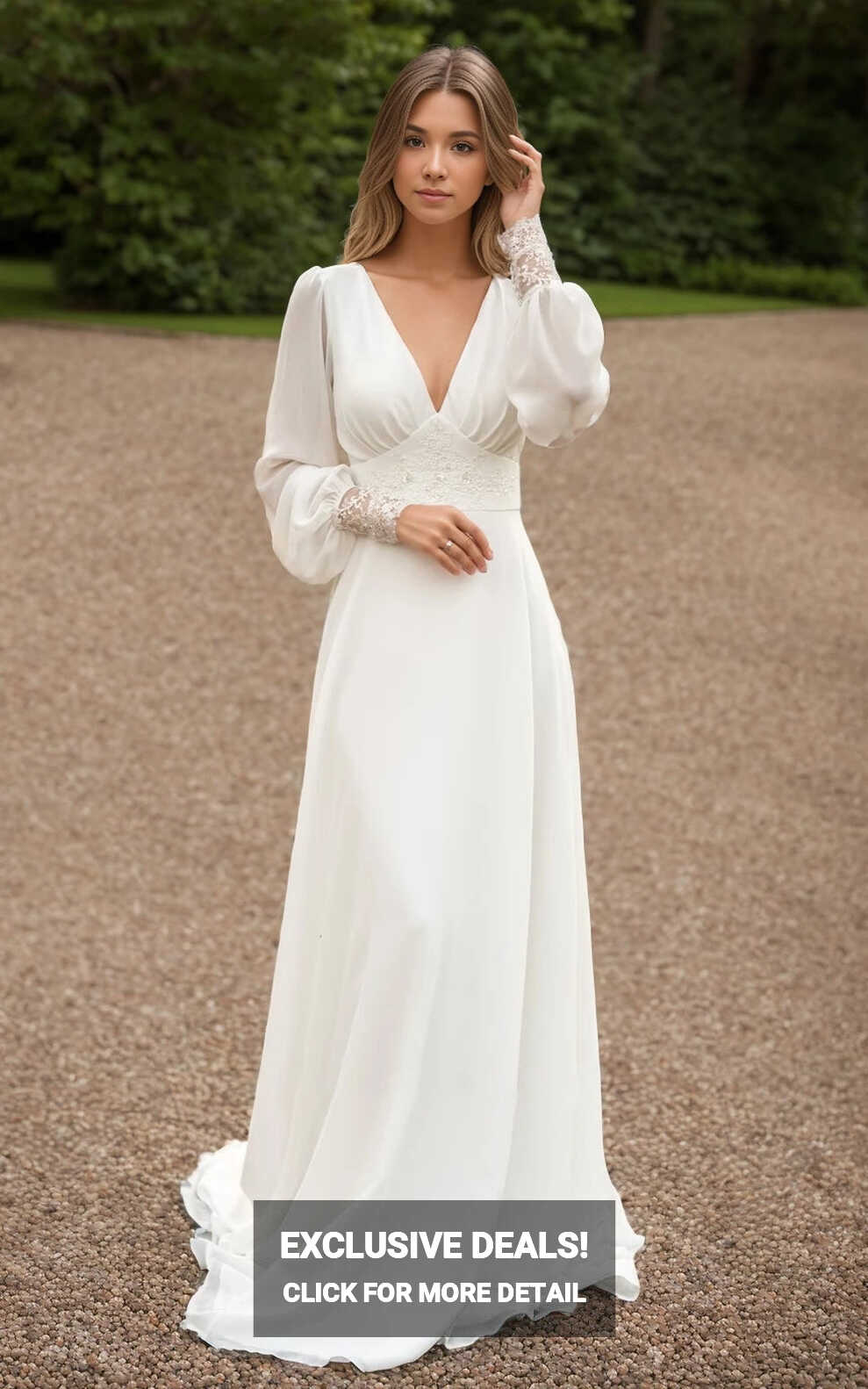 Jolanda | A-Line Floor Chiffon Long Sleeve Wedding Dress with ...