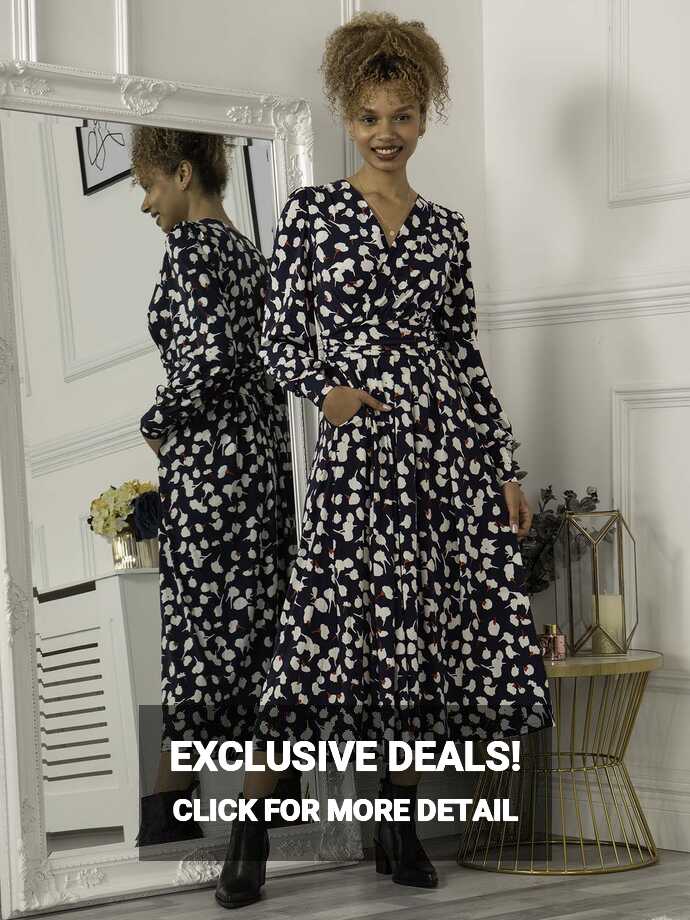 Jolie Moi Nancy Long Sleeve Maxi Dress, Navy White Floral – Jolie ...