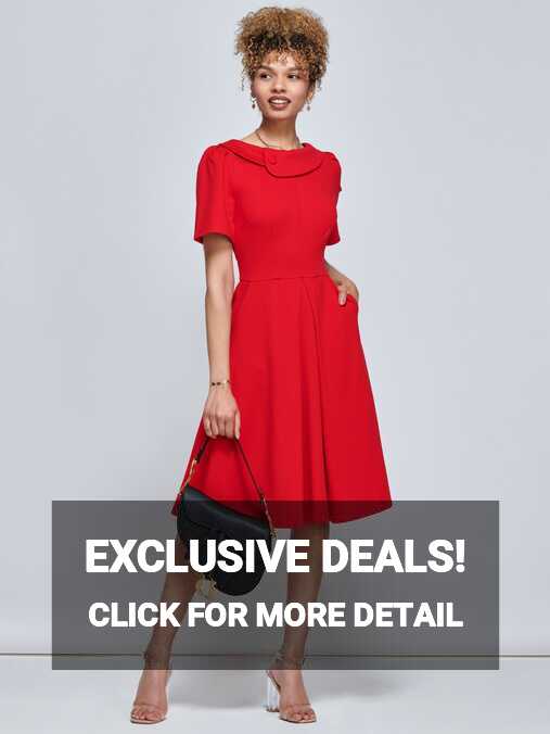 Jolie Moi Valencia Flared Dress, Red