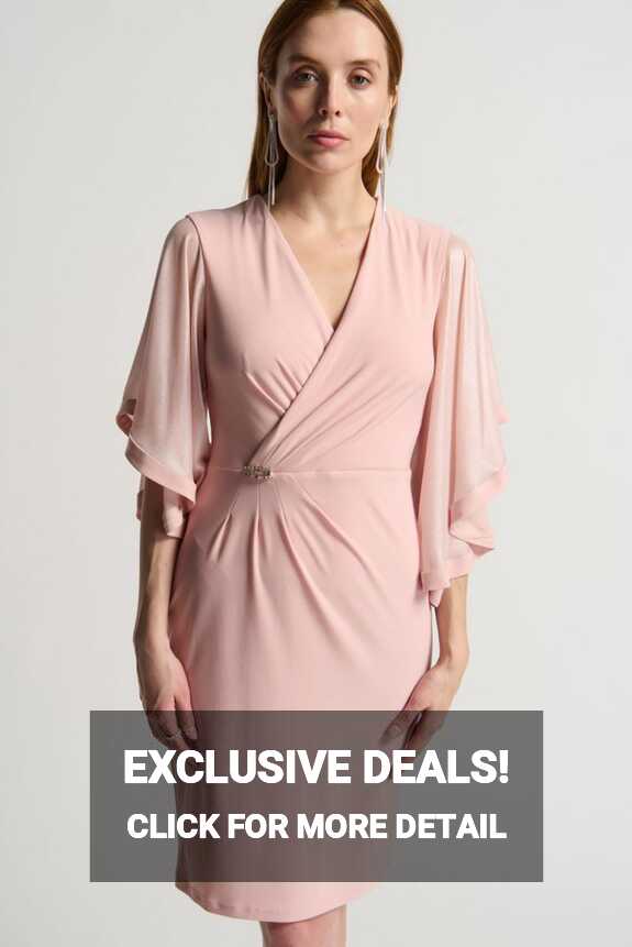 Joseph Ribkoff Rose Foiled Chiffon Wrap Dress Style 231747