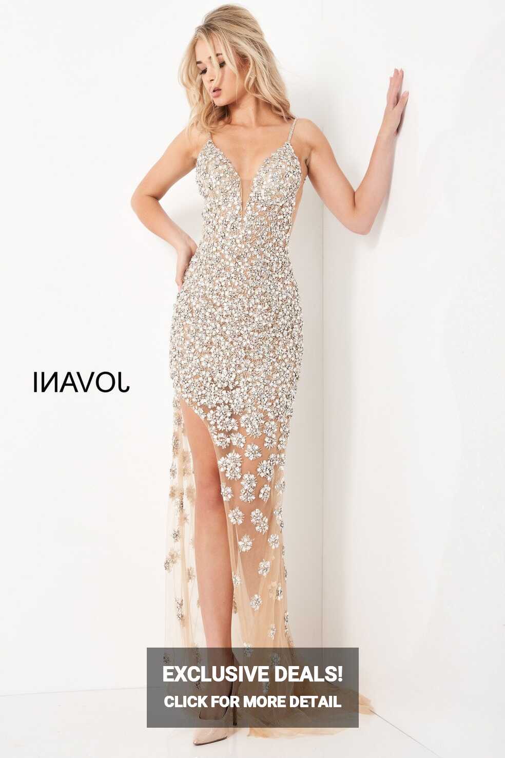 Jovani 02492 Long Nude Sheer Sexy Crystal Embellished Formal Dress ...