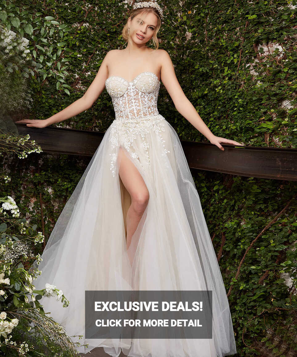 Jovani Bridal 06610 A Line Maxi Slit Sheer Beaded Corset Wedding ...