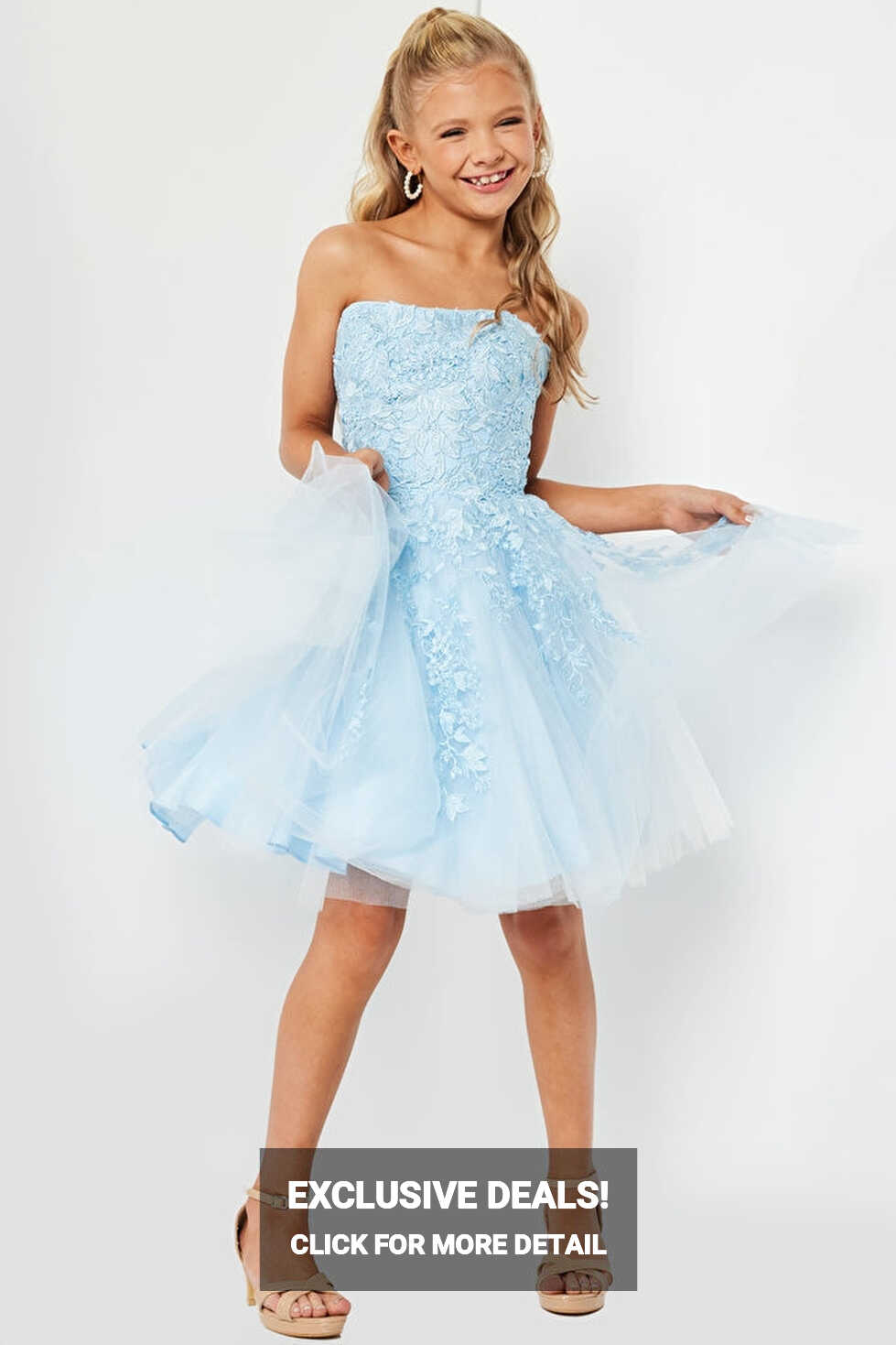 Jovani Kids K1830 Fit And Flare Floral Strapless Short Girls Dress ...