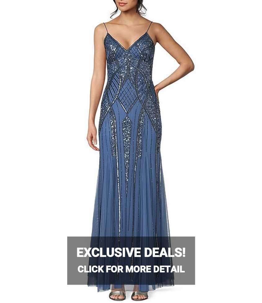 Jump V-Neck Sleeveless Beaded Long Dress | Dillard&#39;s