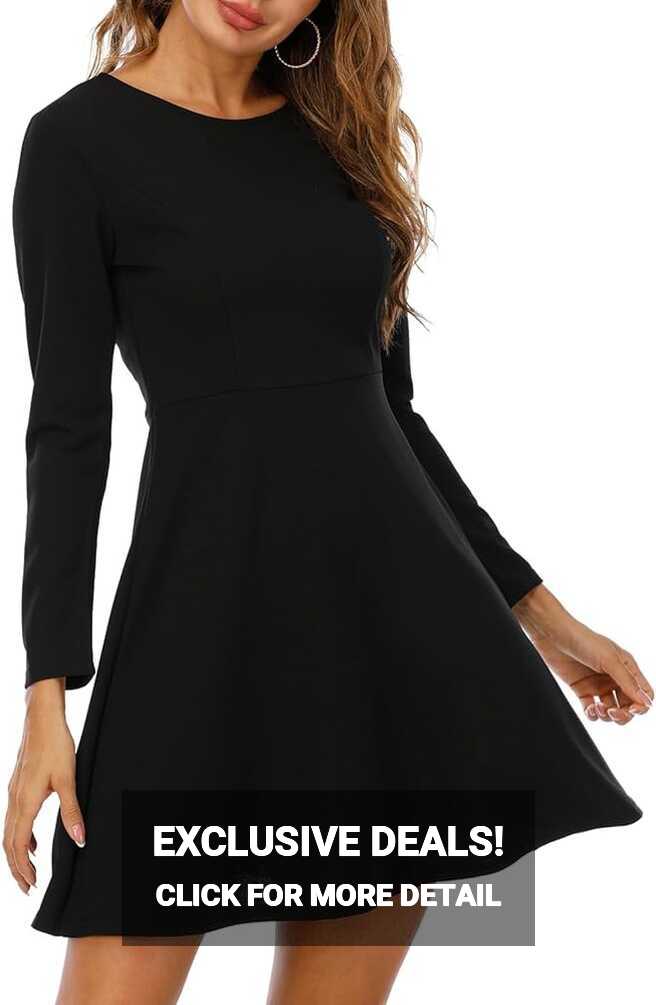 Jusfitsu Womens Long Sleeve Dress Casual Simple Dresses A-Line ...