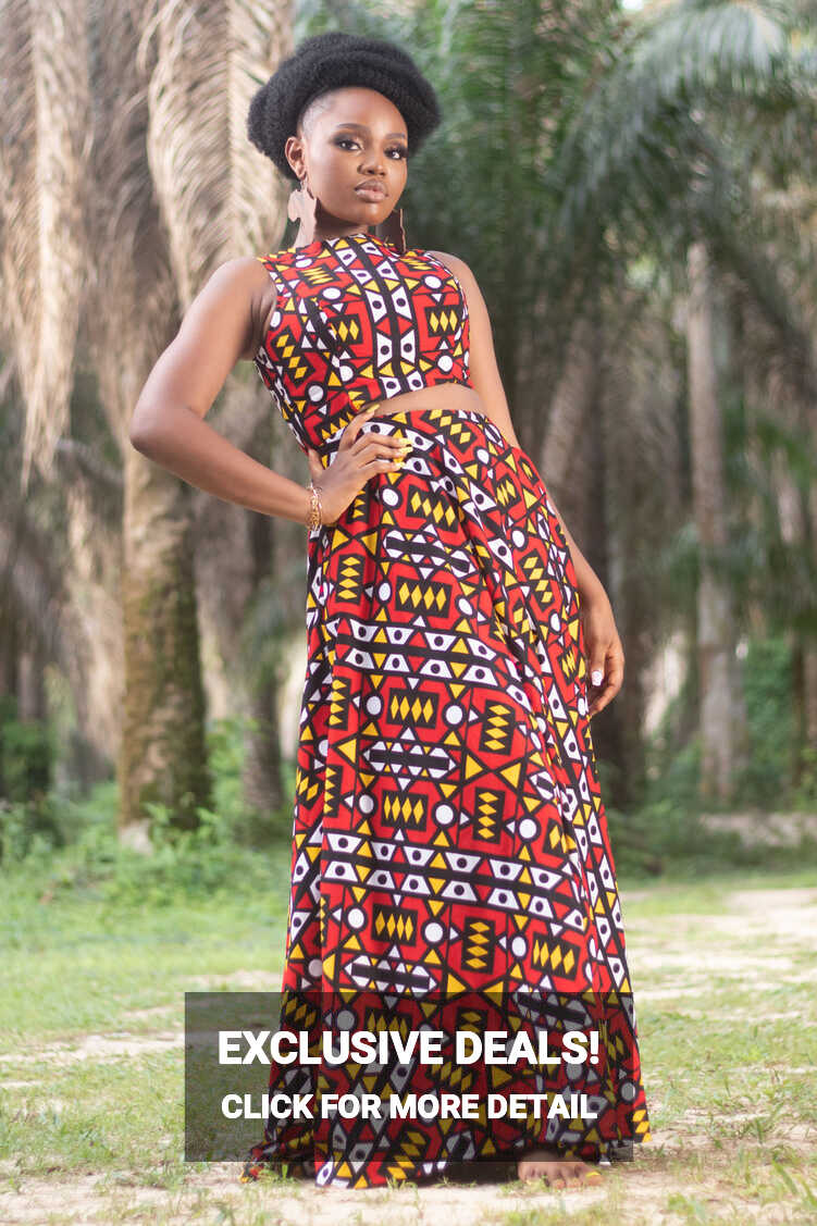 KAMARI African Print Ankara Maxi Dress, Red - Naborhi