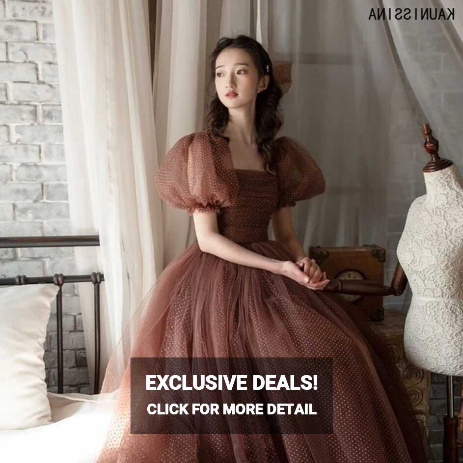 KAUNISSINA Prom Dresses Puffy Sleeve Tulle Square Collar Formal ...