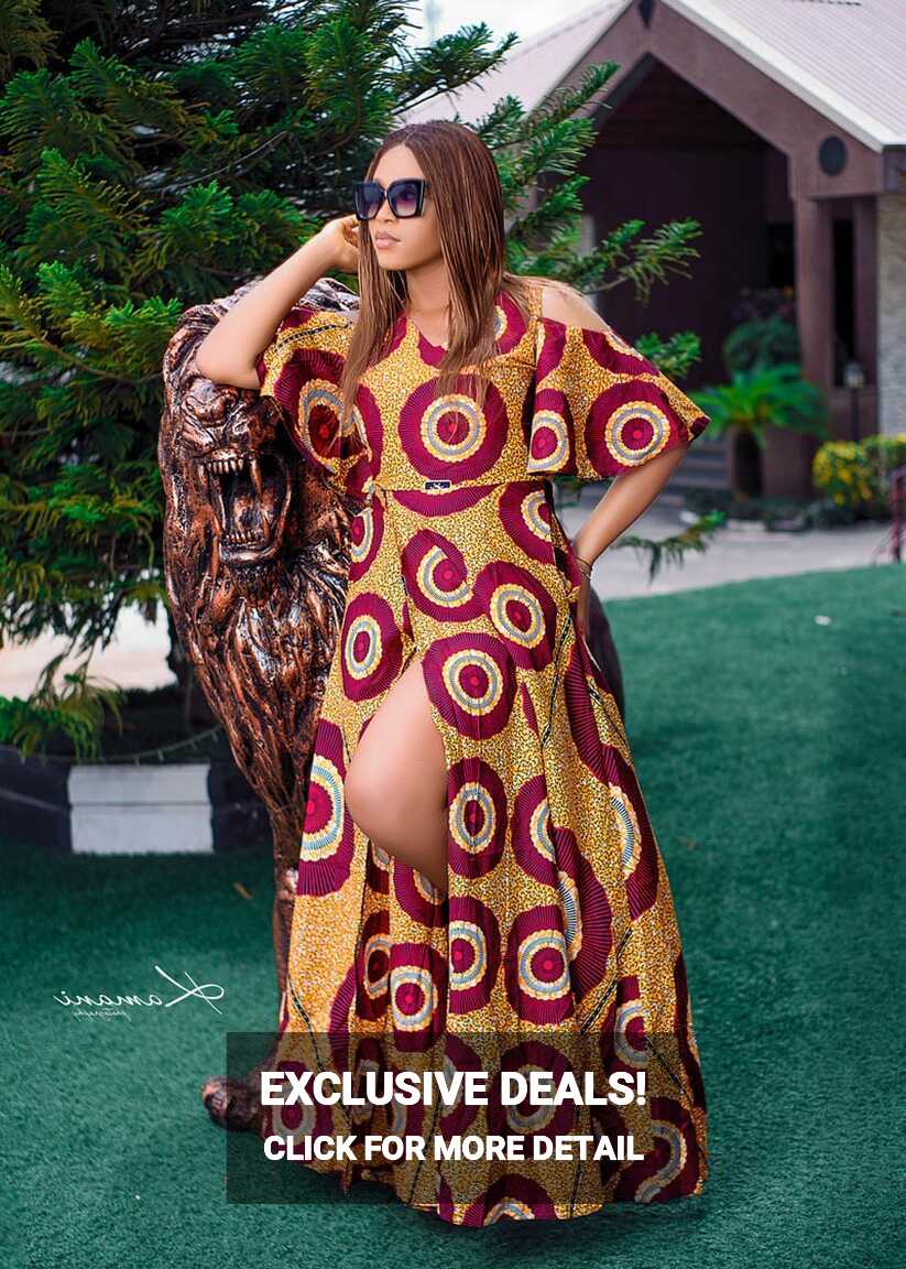 KIKI Ankara Cold Shoulder Maxi Dress - Red - dlooksbykiki eStore