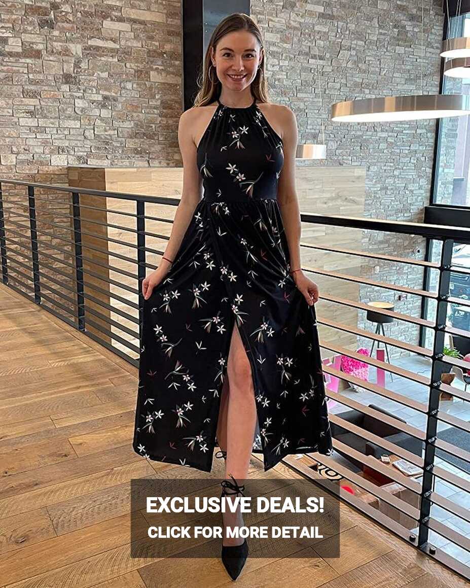 KILIG Women 2024 Summer Maxi Dress Casual Floral Halter Neck Beach ...