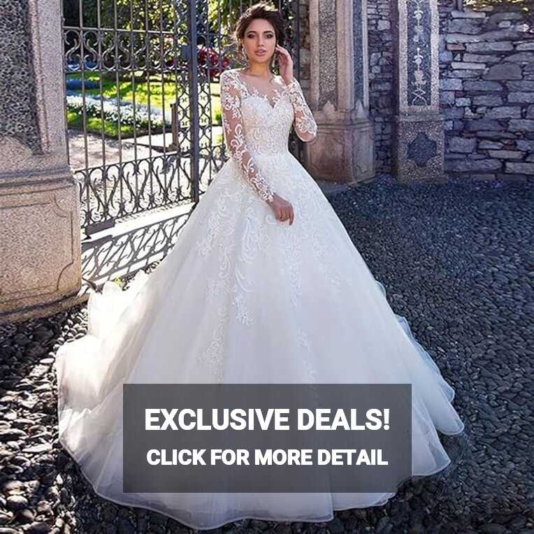 KUANGQIANWEI Gorgeous Appliques Full Sleeve A-Line Wedding Dresses ...