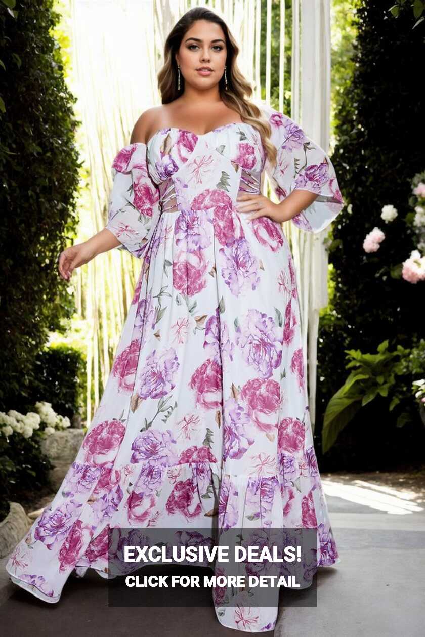 Katalina Plus Size Purple Floral Formal Dress– Hello Curve