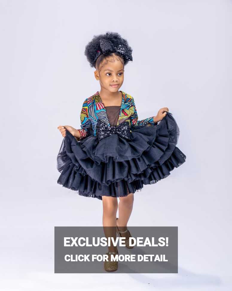 Kiddies Vibe Black Girls 4 Tiered Tulle Sequin Ankara Long Sleeves ...