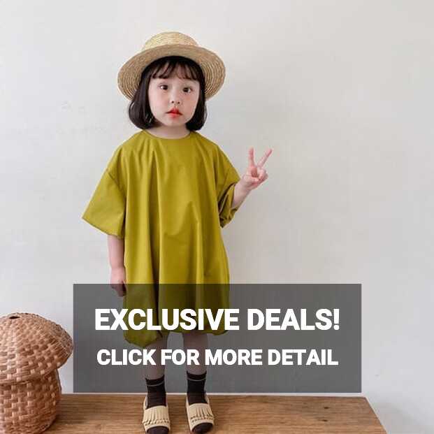 Kids Dress Casual Short-sleeved Simple Loose Solid Color Summer ...