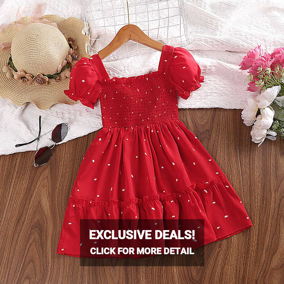 Kids Dress For Girls 2-6 Years Red Princess Style Puff-sleeve A ...