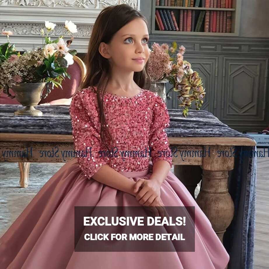 Kids Flower Girl Dress Round Neck Half Sleeves Sequin Satin A Line ...