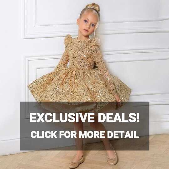 Kids Girls Gold Sequin Long Sleeves Puffy Party Dress/Gown - black ...