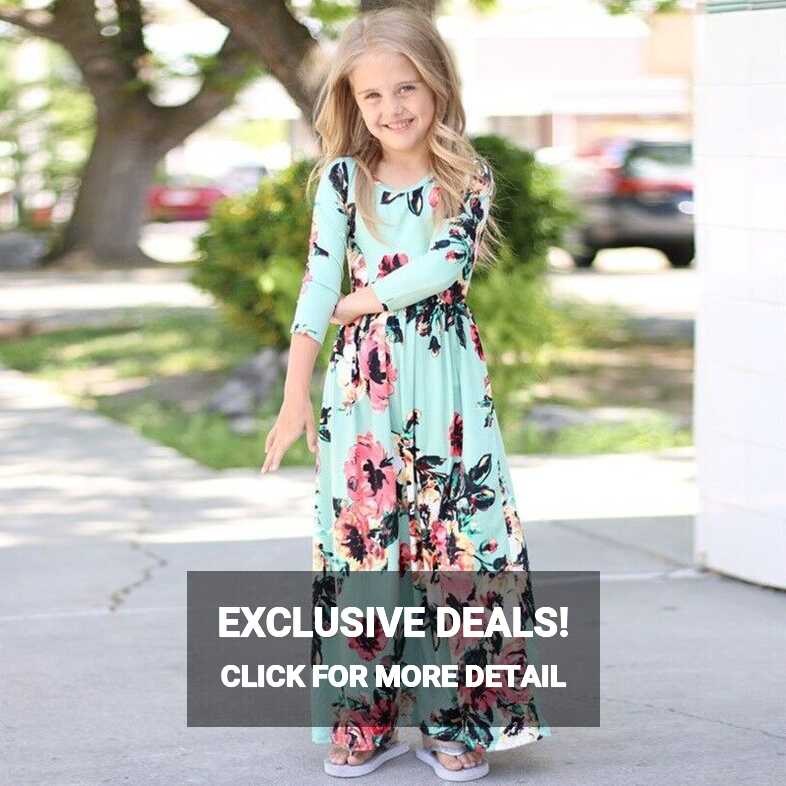 Kids Girls Long Sleeve Casual Floral Long Maxi Dress Outfits ...