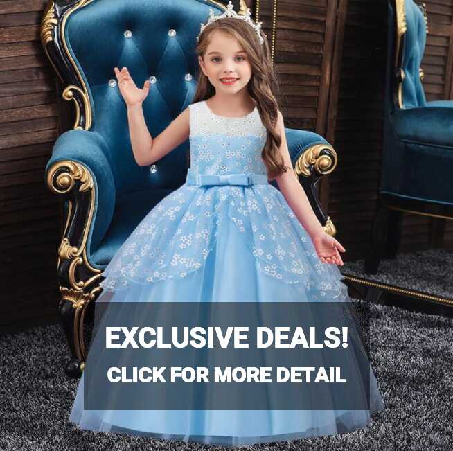 Kids Girls Princess Dress Bow Lace Ball Gown Party Pageant Prom ...