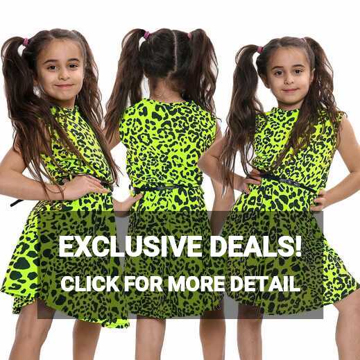 Kids Girls Skater Dress Leopard Print Neon Yellow Summer Dance ...