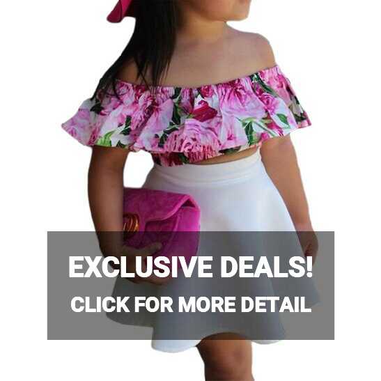 Kids Girls Summer Outfit Off Shoulder Floral Crop Top + Swing ...