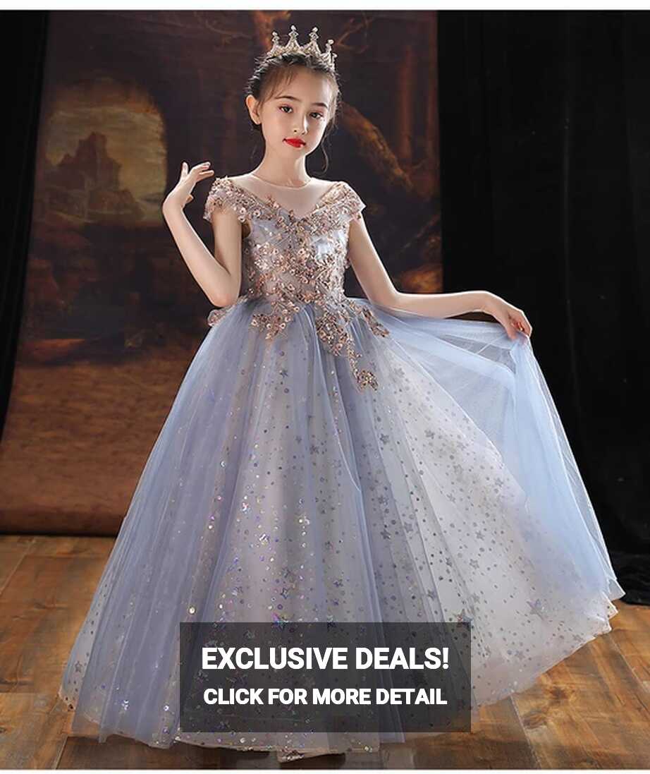 Kids Princess Flower Girls Dresses Sequin Lace Ball Gown Kids ...