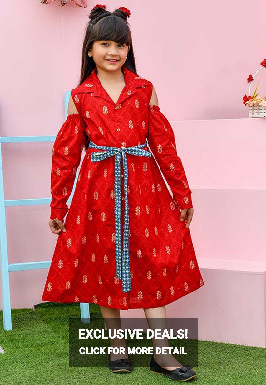 Kids Red Lawn Kurti - Modest Clothing