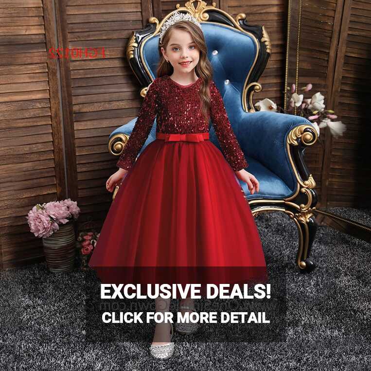 Kids Sequins Long Sleeve Flower Girl Dress - OneSimpleGown.com