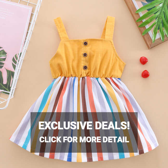 Kids Stylish Yellow Lining Designer Midi Frock Dress for Baby Girl ...