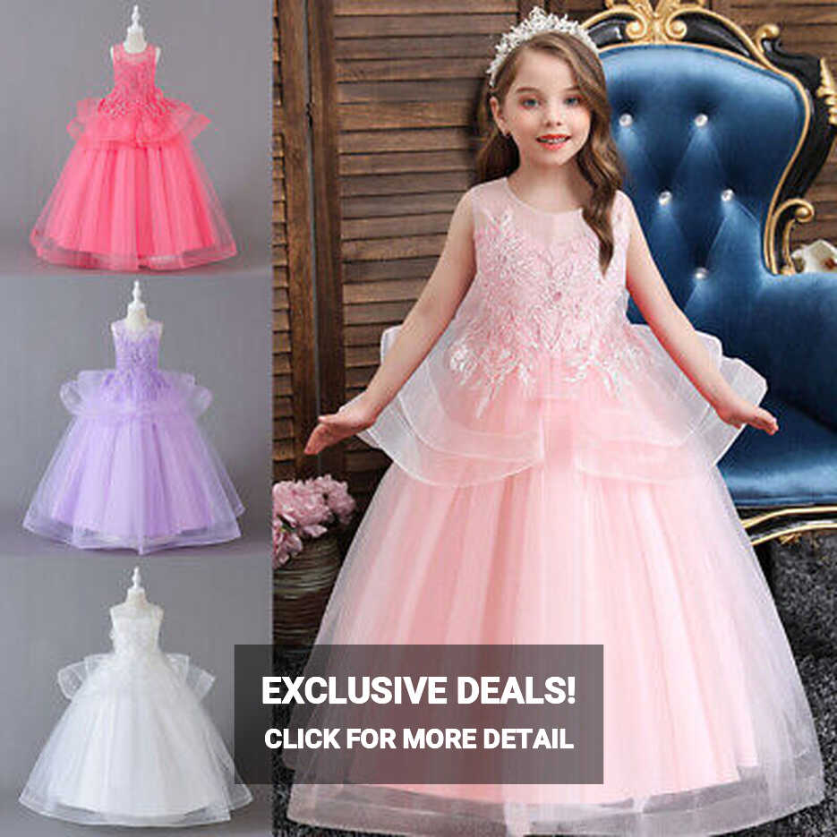 Kids Wedding Flower Girls Bridesmaid Tulle Long Dresses Princess ...