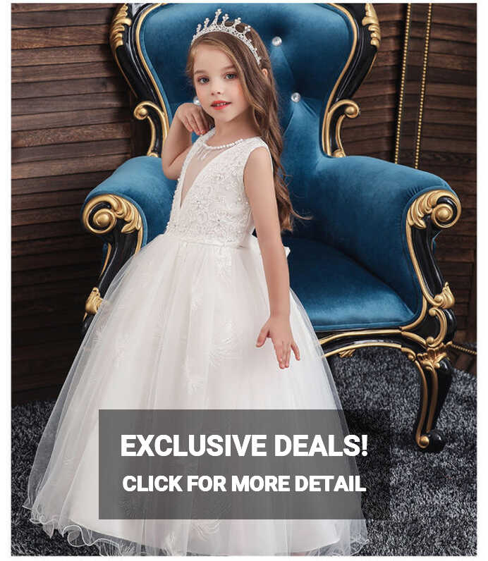 Kids Wedding Party Flower Girl Bridesmaid White Long Dress V-neck ...