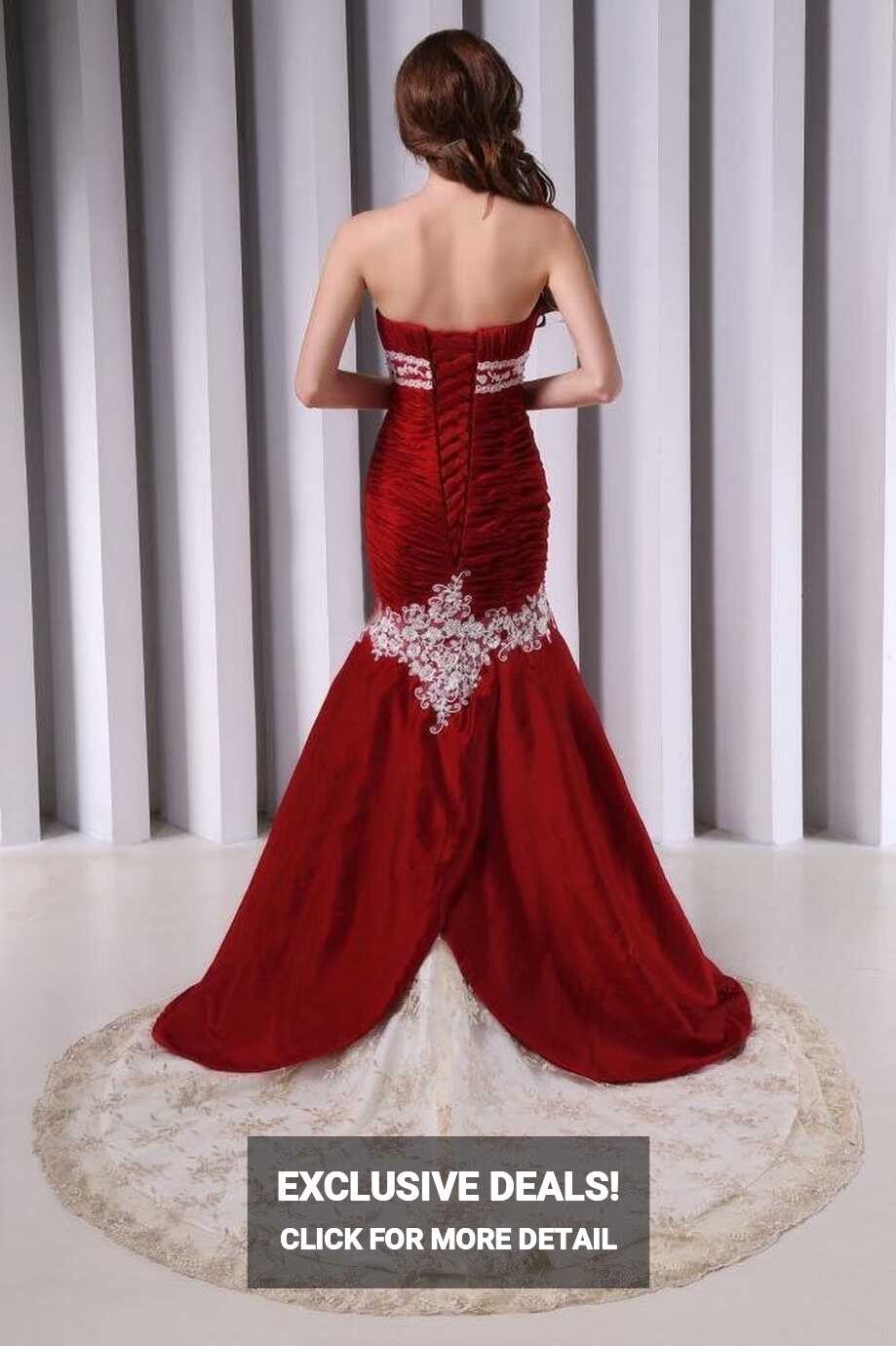 Kivary Sweetheart Mermaid Lace Trumpet Wine Red Long Bridal ...