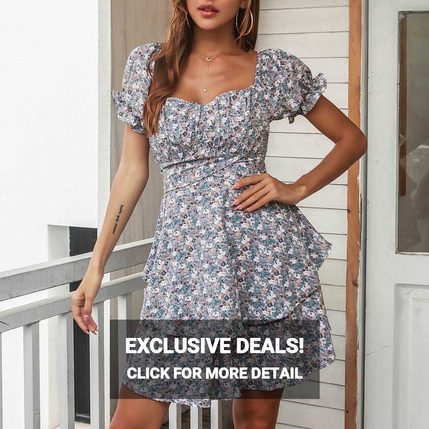 Knee Length Casual Dresses for Women Pockets Womens Floral Puff ...