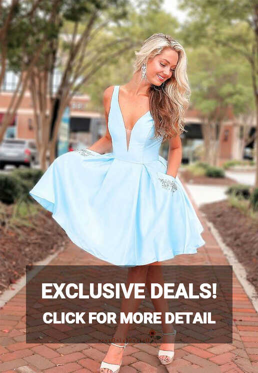 Knee Length Light Blue Homecoming Dress with Pocket – daisystyledress