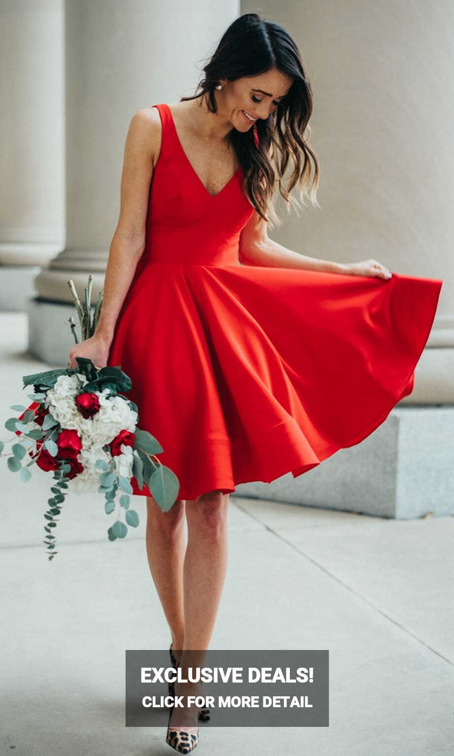 Knee Length Red V-neckline Wedding Party Dress – daisystyledress