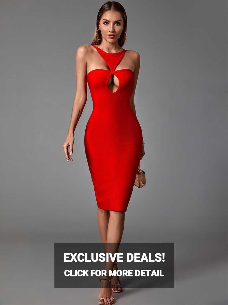 Knee Length Sexy Elegant Bodycon Red Bandage Dress – ETERNA