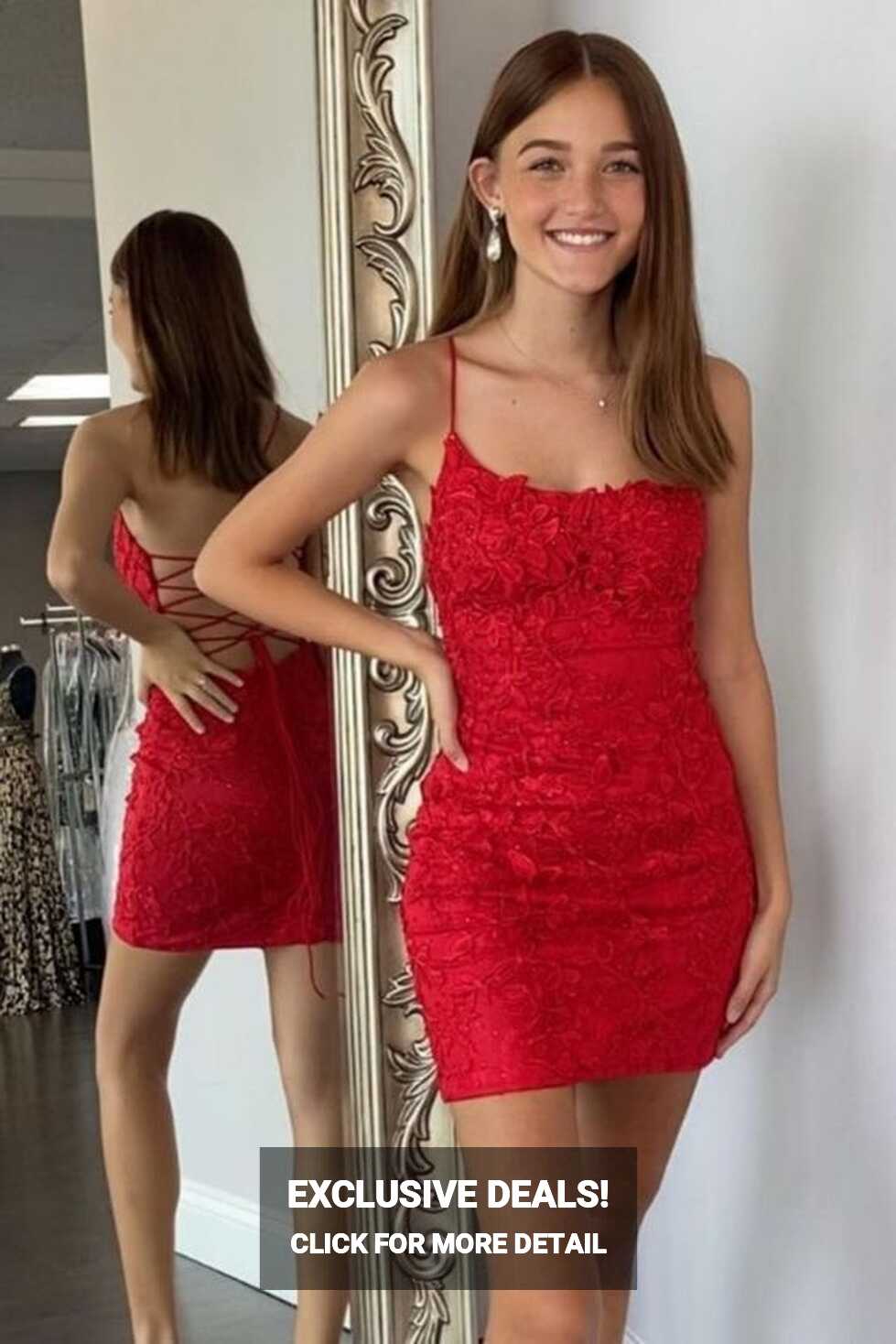 Knee Length Sheath Red Lace Homecoming Dress – daisystyledress