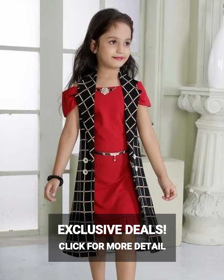 Knitted Black Trendy Coat With Red Short Midi Dress, 3-12 Years at ...