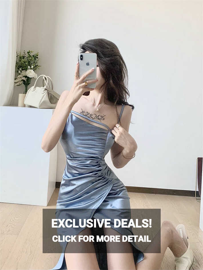 Korea Sexy Fitted Waist Split Pleated Straps Bodycon Dress ...