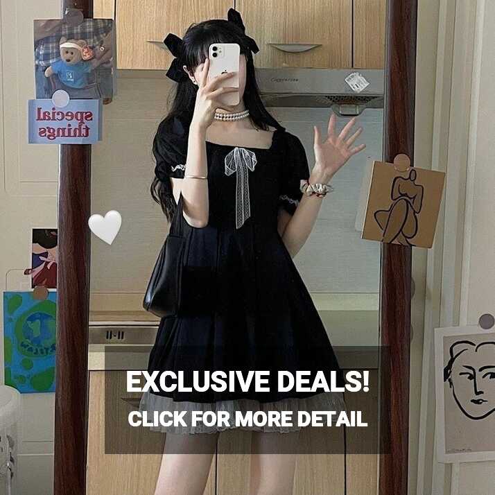 Korean Casual Kawaii Mini Dress Women Lace Black Cute Elegant ...