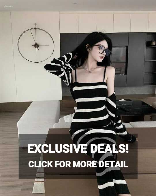 Korean Fashion Black Stripe Knitted Set With Long Sleeve Short ...