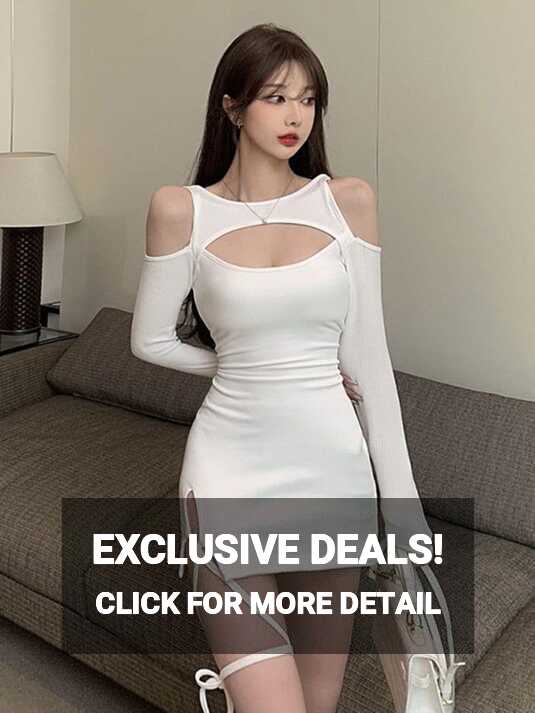 Korean Fashion Open Shoulder Long Sleeve Side Slit Bodycon ...